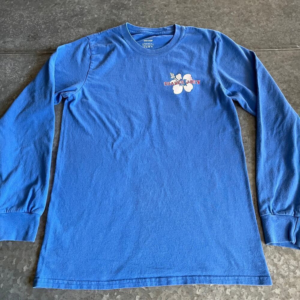 Trader Joes Shirt Mens Small Blue Long Sleeve Crew Neck Employee Workwear 10
